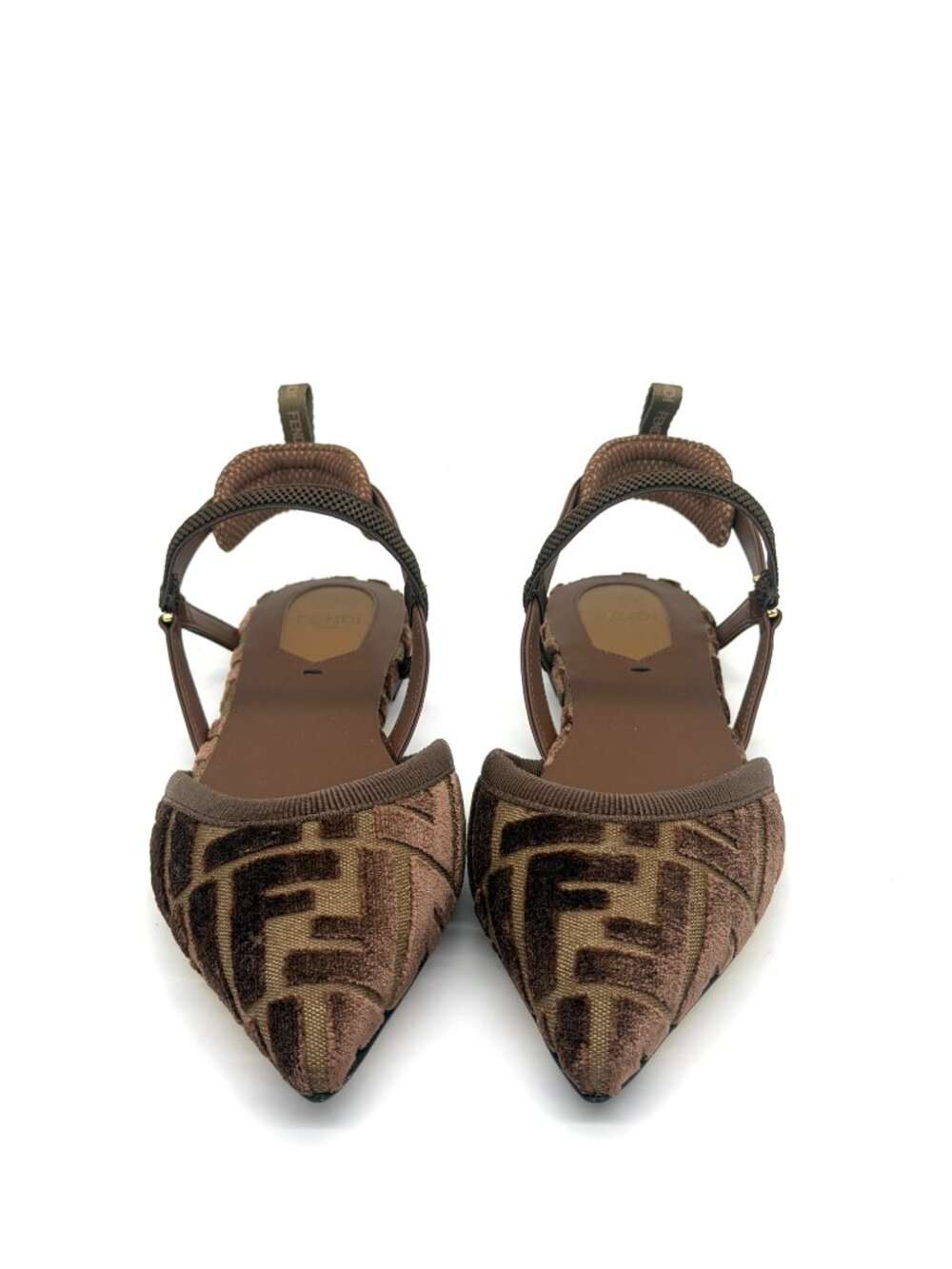 FENDI Colibri Lite FF Tapestry Logo Velvet Flat Slingback Sandals Shoes - Picture 6 of 16